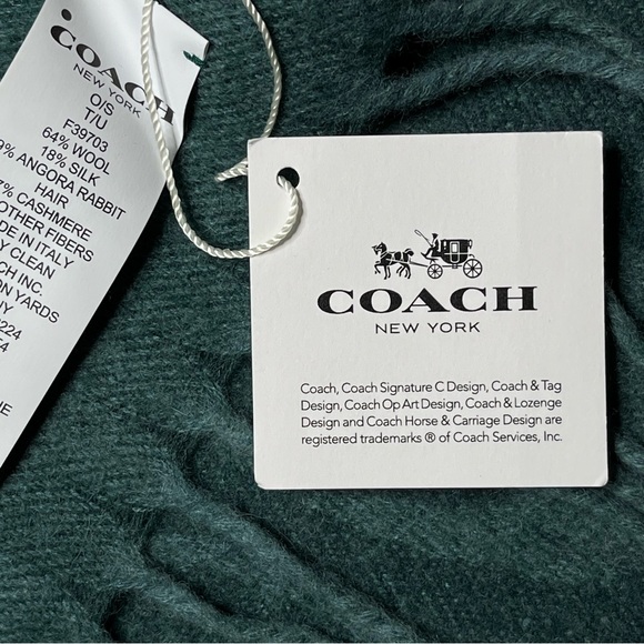 COACH Signature Logo C Scarf Muffler Wool Silk Angora Blend Turquoise F39703 NEW - Picture 6 of 7